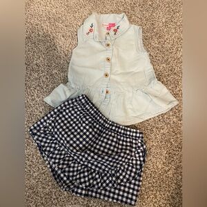 Penelope Plumm Matching Set with Embroidered Top and Checkered Shorts